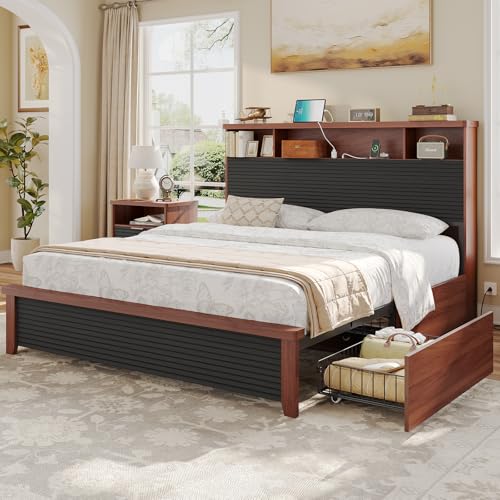 Full Size Wood Bed Frame with 4 Storage Drawers B79234