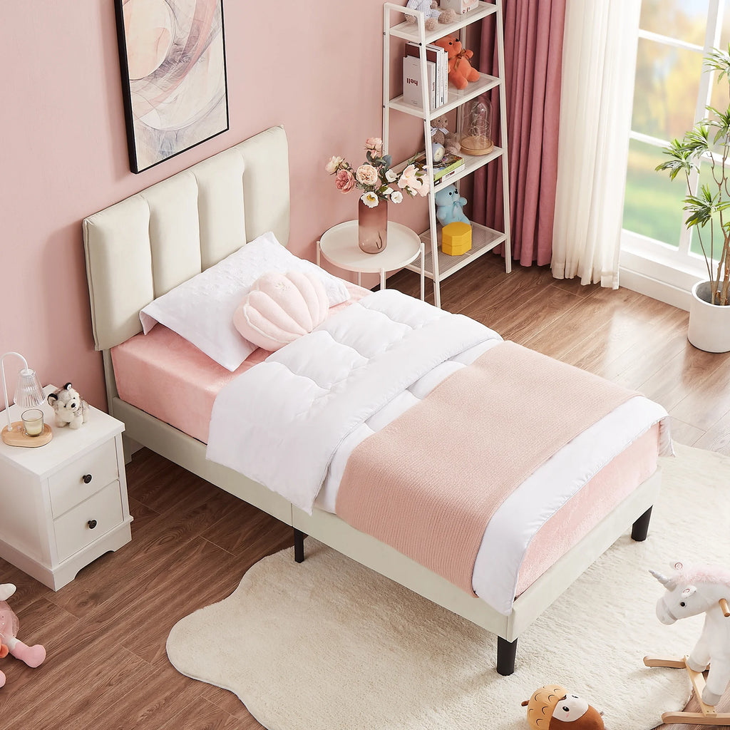 Queen Size Upholstered Platform Bed Frame with Adjustable Headboard O634946