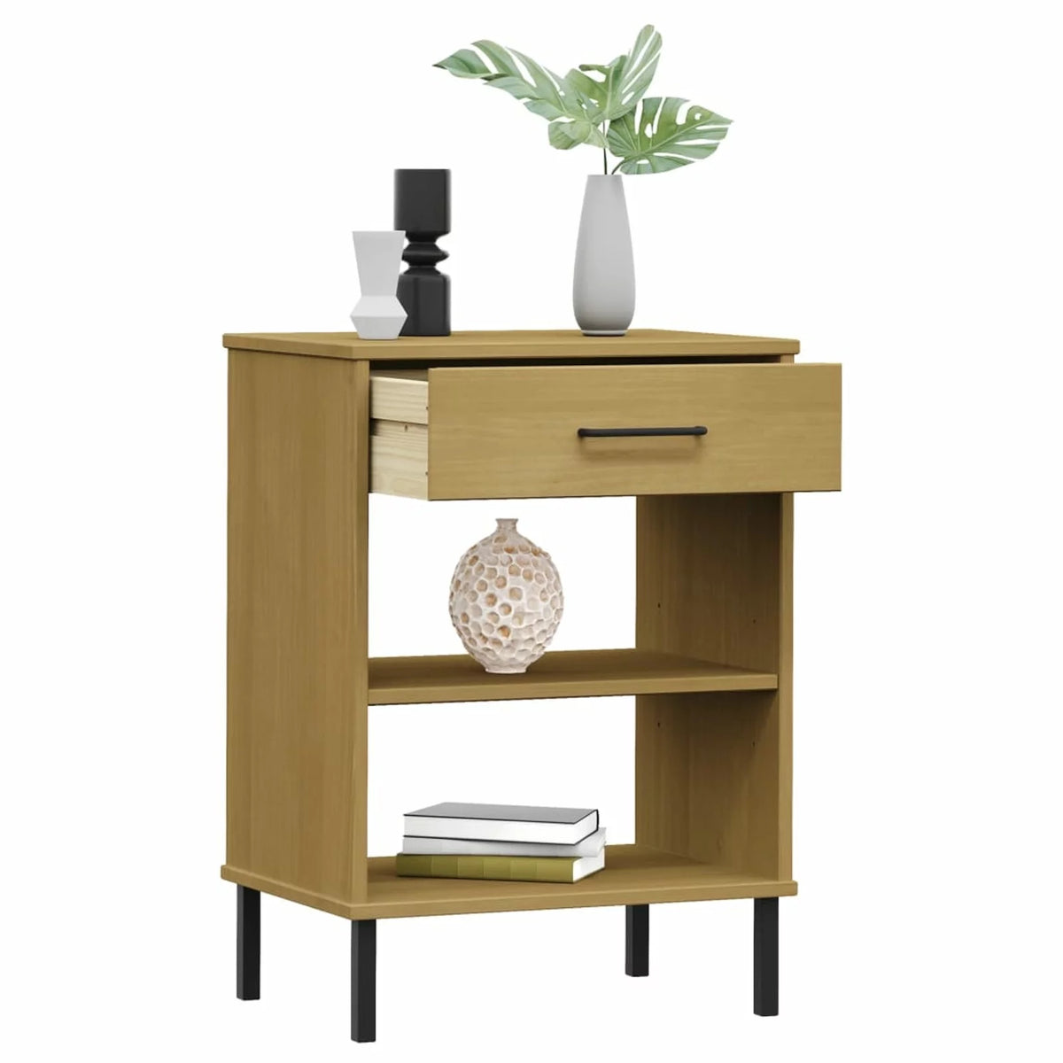 Pine Wood Console Cabinet with Drawer and Shelves Z826