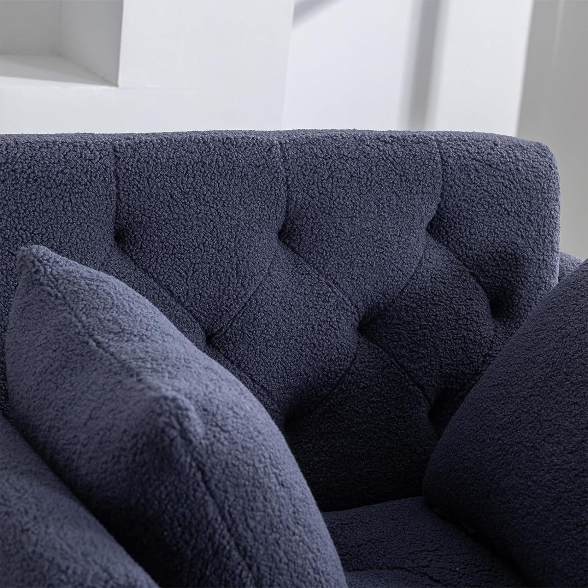 Blue Tufted Chaise Lounge Chair with Ottoman B80558