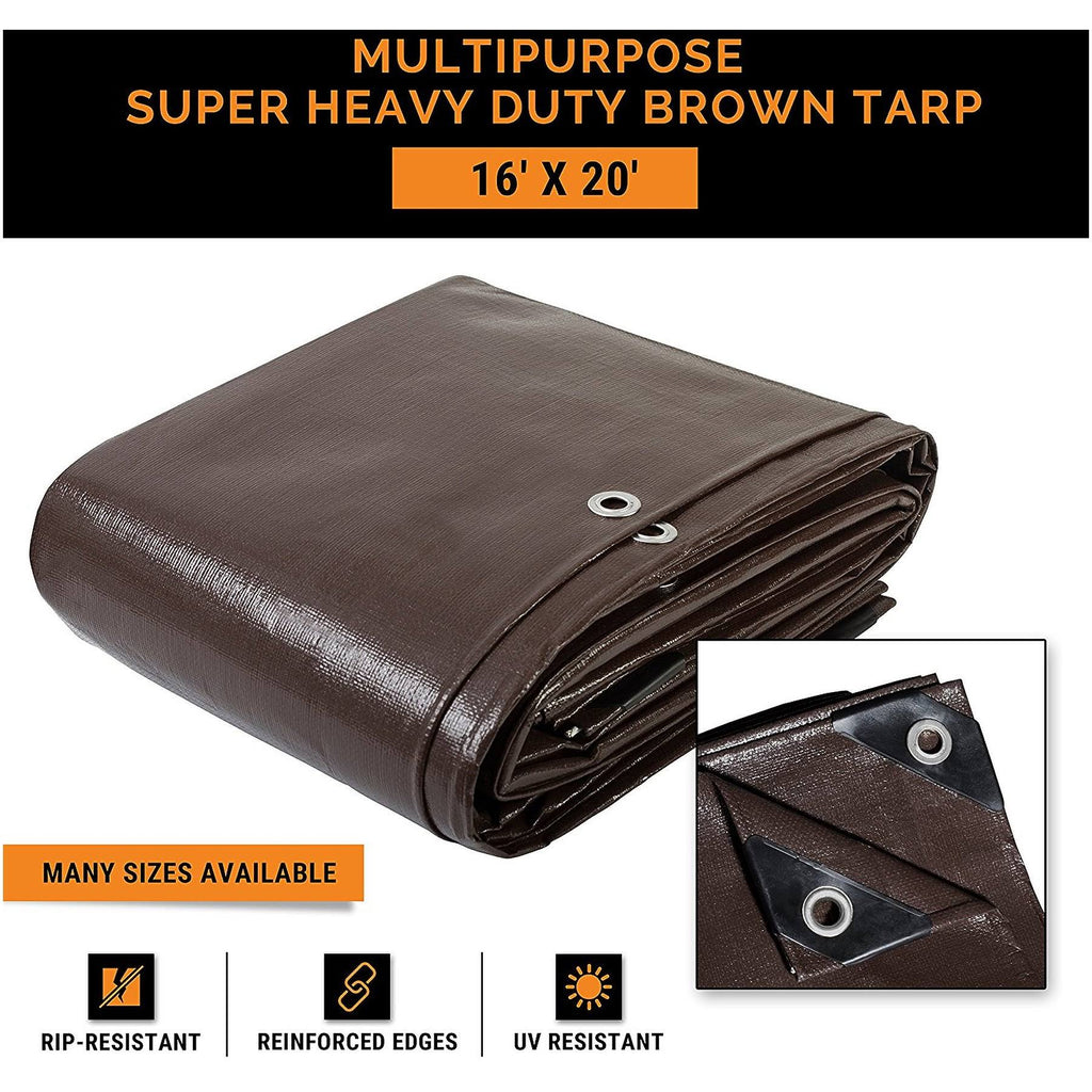 16 x 20 Super Heavy Duty 16 Mil Brown Poly Tarp Cover R8735