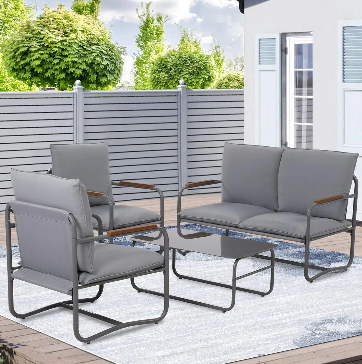 4 Piece Metal Outdoor Conversation Set with Cushions F278