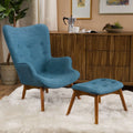 Mid-Century Modern Wingback Fabric Chair and Ottoman Set A48408