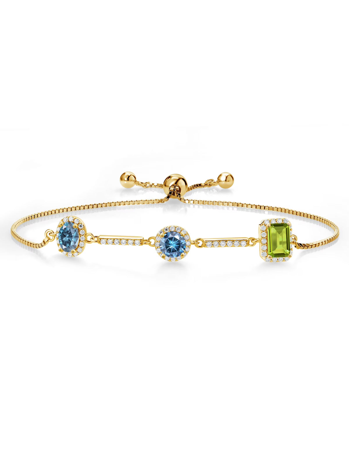 18K Yellow Gold Plated Silver Bracelet Persian Blue Moissanite (1.55 Cttw) K459