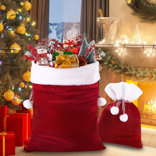 2pcs Christmas Velvet Santa Bags with Drawstring K998120