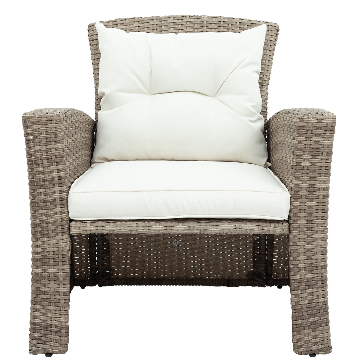Patio Furniture Set of 4 Rattan Conversation Furniture with Ottoman and Glass Table E1939