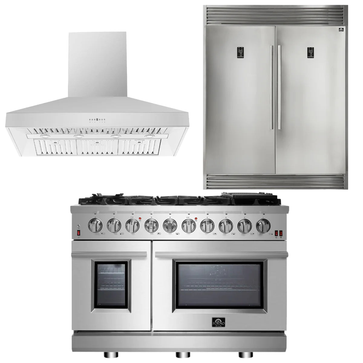 48 Gas Range, Range Hood, 60 Refrigerator N754