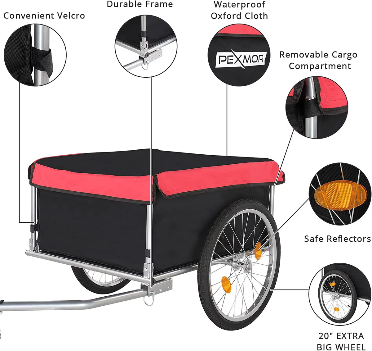 Foldable Bike Cargo Trailer with 20" Wheel & Waterproof Cover Y59059