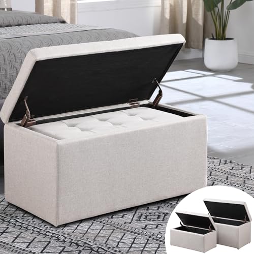 Beige Storage Ottoman Bench Set of 2 Z8452