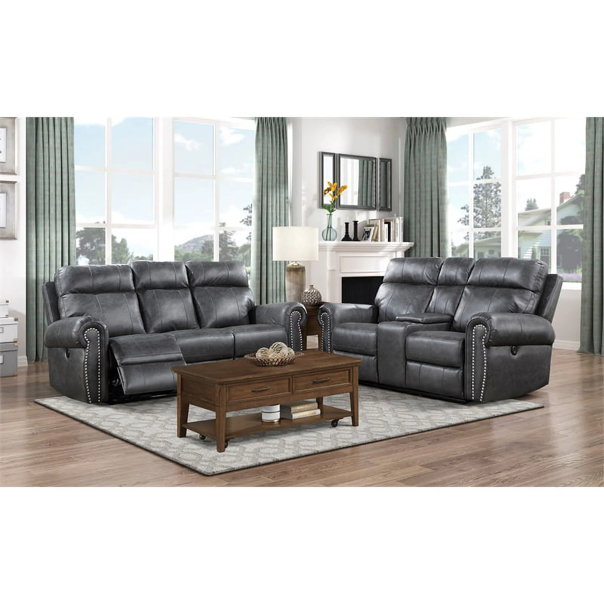 Gray Faux Leather Double Reclining Love Seat H3237