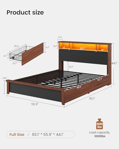 Full Size Wood Bed Frame with 4 Storage Drawers B79234