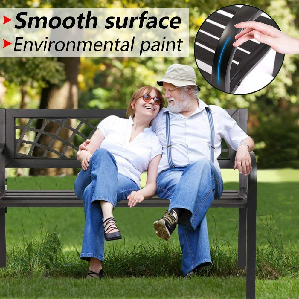 Black Outdoor Garden Bench with Armrests A706878