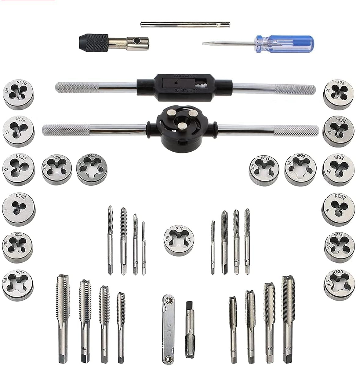 110PCS Hardened Alloy Steel Metric Tap and Die Rethreading Tool Set with Storage Case F5485