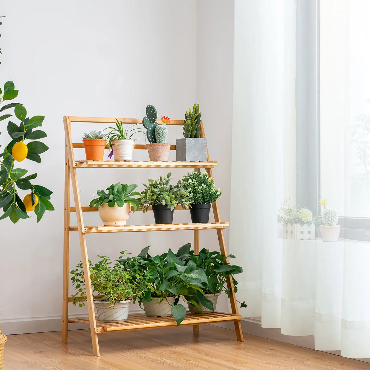 3 Tier Bamboo Flower Pot Shelf Stand Q470093