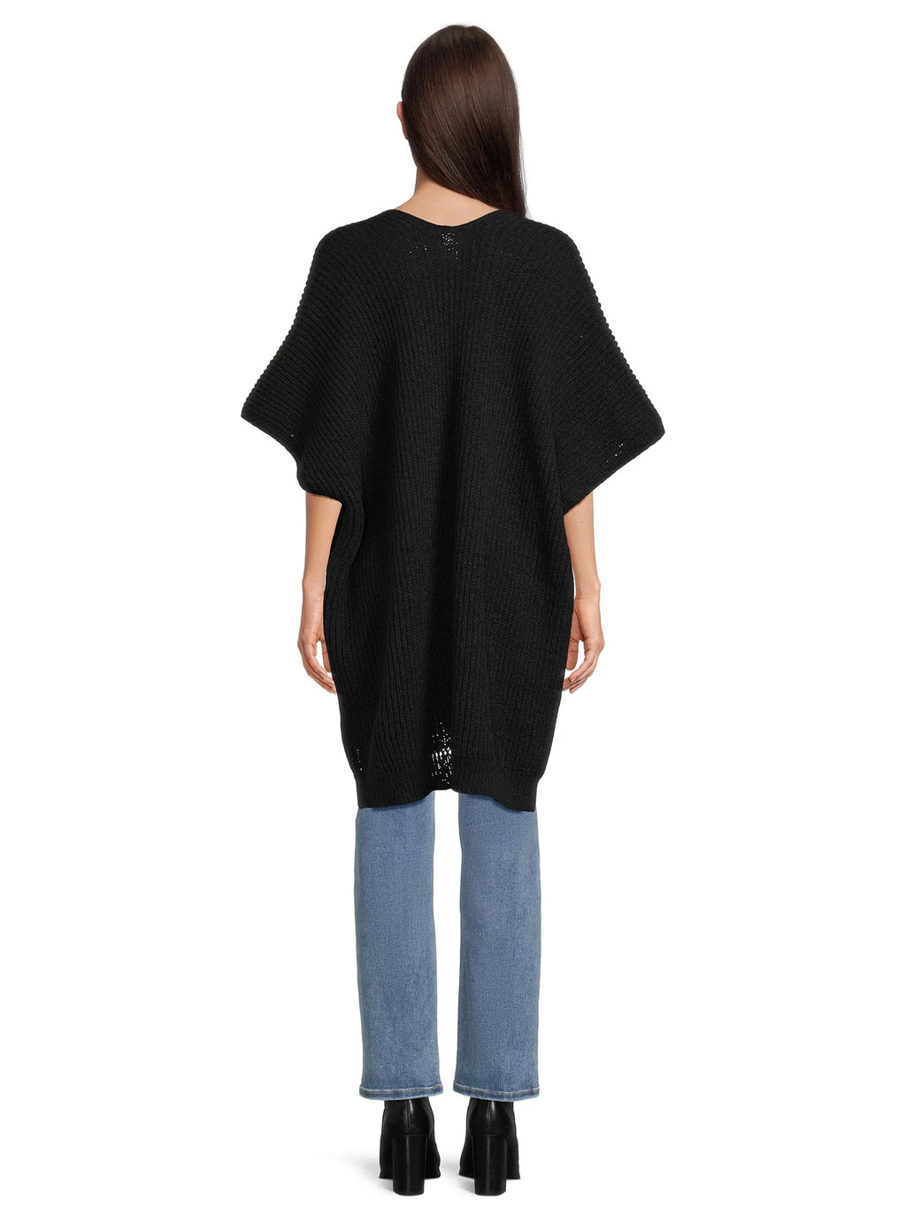Ribbed Sweater Cape with Pockets C7553