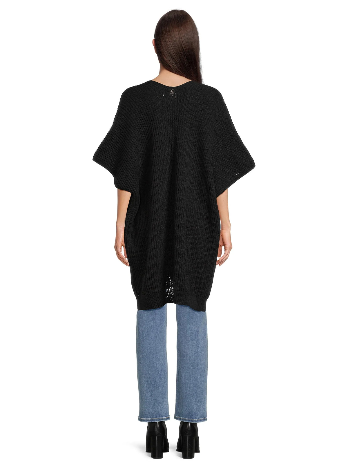 Ribbed Sweater Cape with Pockets C7553