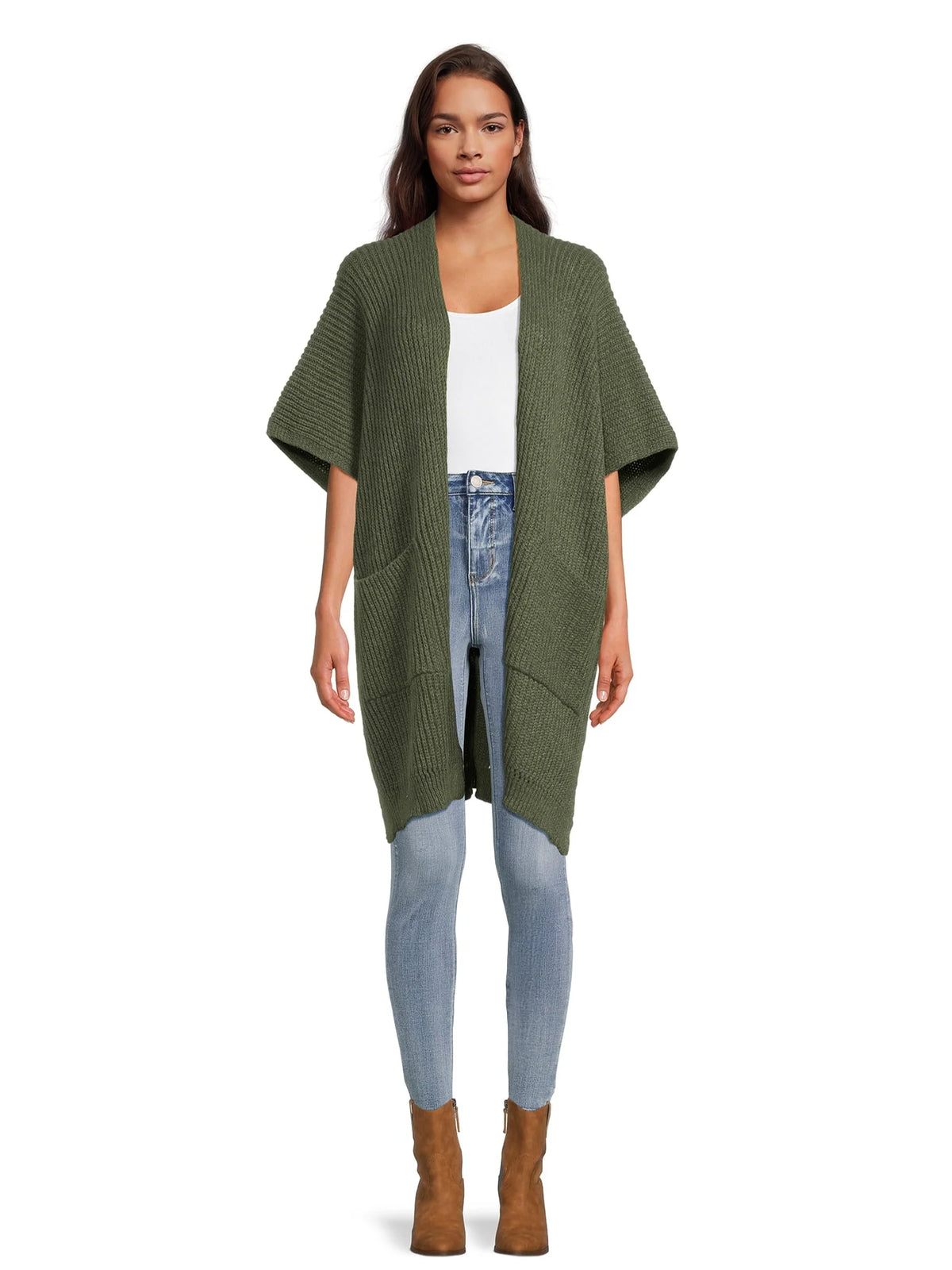 Ribbed Sweater Cape with Pockets C7553