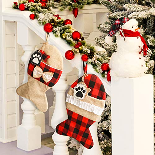2 Pack 19 Inch Burlap Red Black Buffalo Plaid Christmas Stockings P419