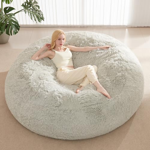 Waterproof Faux Fur 5FT Round Bean Bag Chair Cover with Pocket I303833