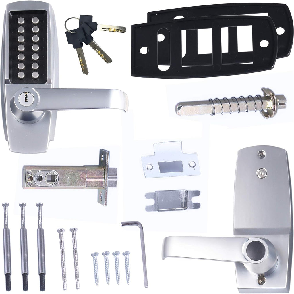 Mechanical Push Button Lever Lock, 60mm Backset, 13 Digit Keypad, Satin Chrome G61694