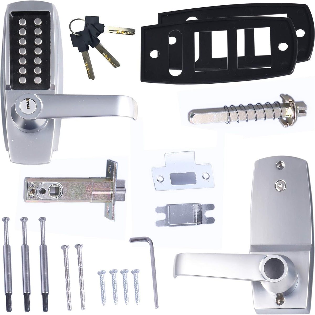Mechanical Push Button Lever Lock, 60mm Backset, 13 Digit Keypad, Satin Chrome G61694
