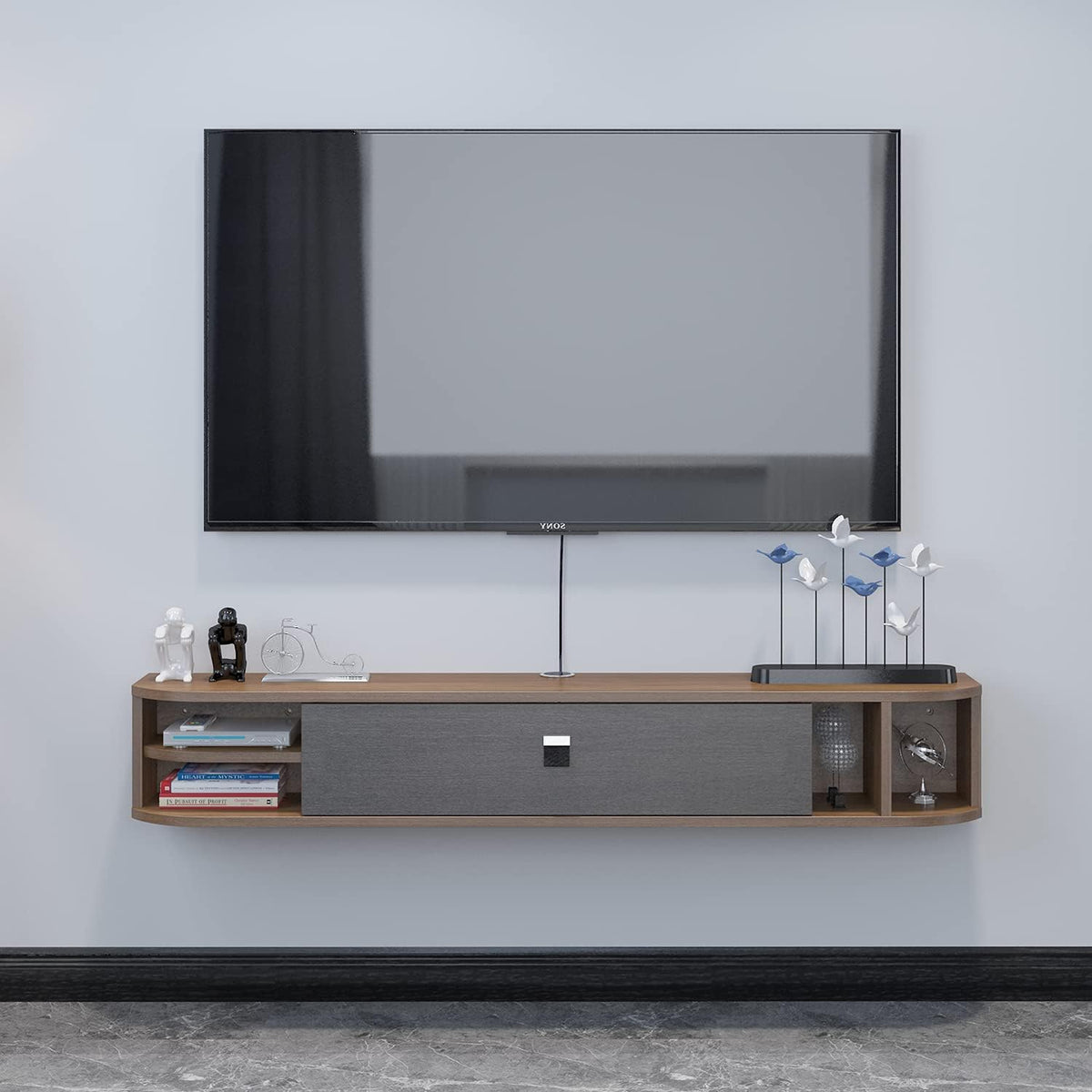 55.11'' Gray-White Wall Mounted Floating TV Shelf C12542