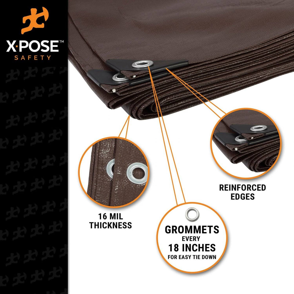 16 x 20 Super Heavy Duty 16 Mil Brown Poly Tarp Cover R8735