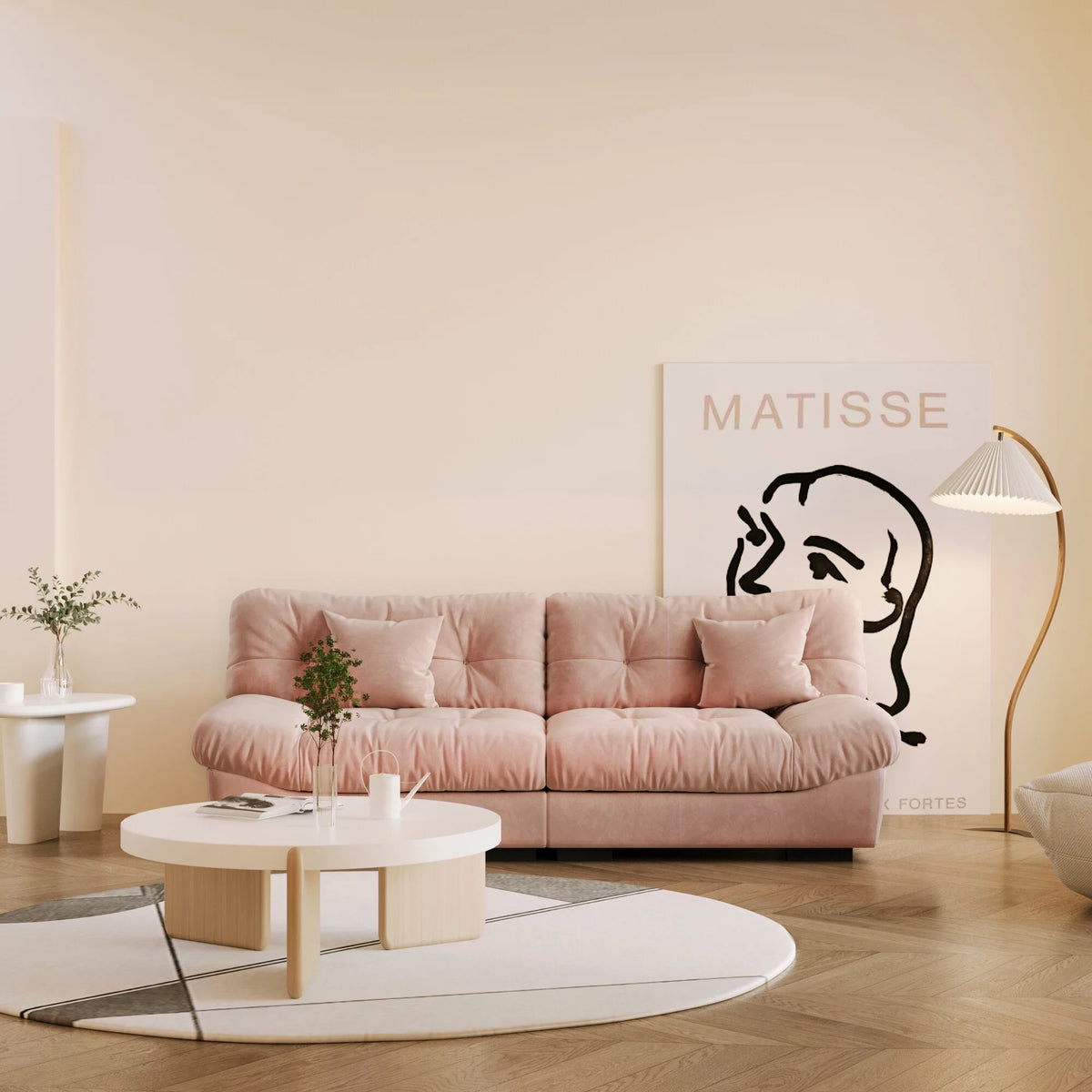 Pink Velvet 3-Seat Sofa I197789