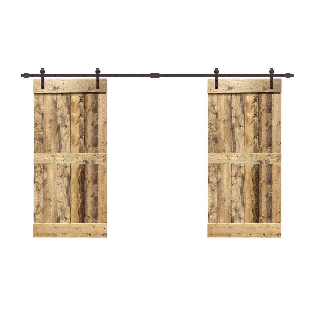 72 in. x 84 in. Solid Pine Wood Interior Double Sliding Barn Door with Hardware Kit J110524