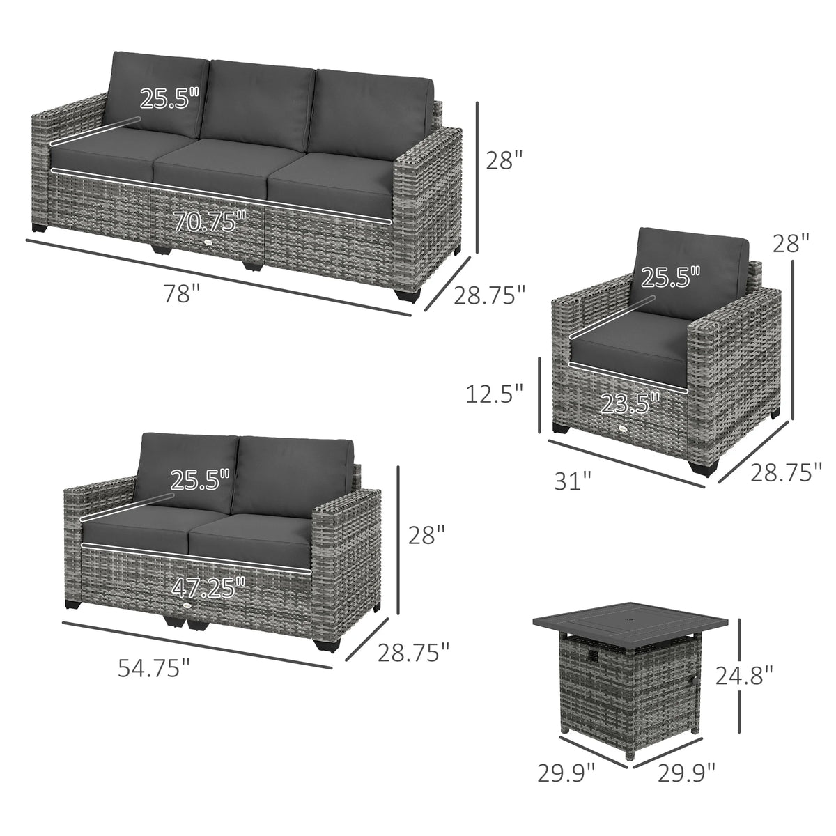 Gray Patio Furniture Set with Fire Pit Table H9677