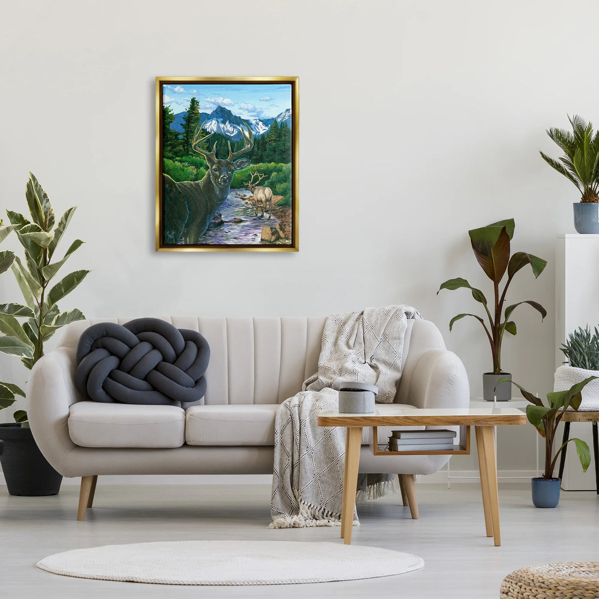 Deer in Mountain Scenery Framed Art Print U71040