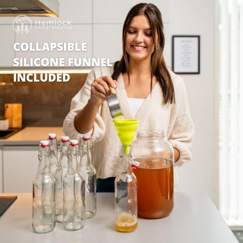 Swing Top Glass Bottles 16 oz 6 Set with Funnel I88669