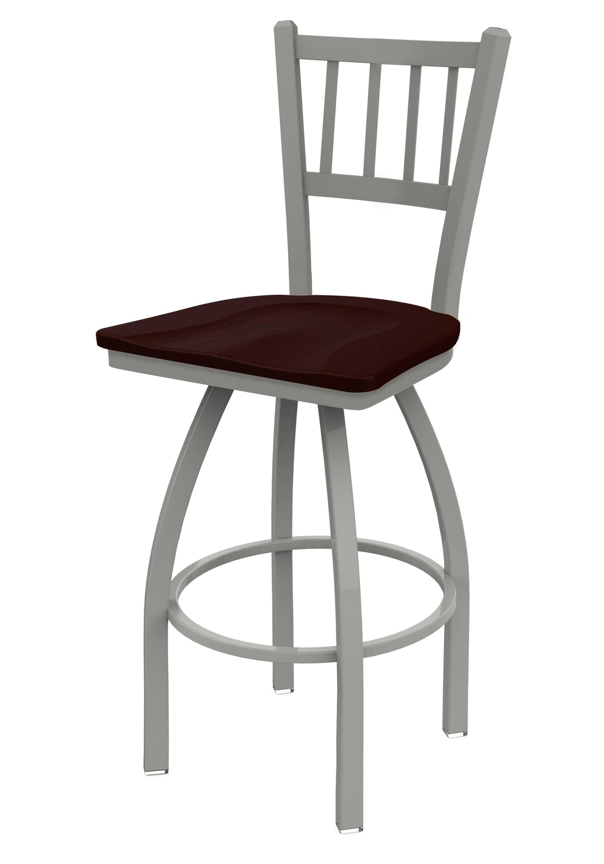Swivel Bar Stool with Anodized Nickel Finish and Dark Cherry Oak Seat T810
